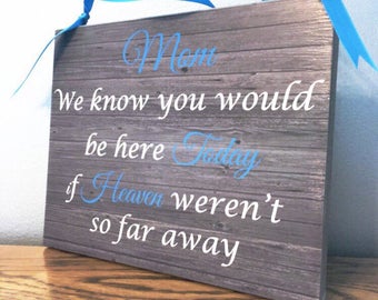 Memory Sign, Mom, We know you would be here today if heaven wasn't so far away Memory Table Sign, Wedding Decor, Loved One Sign, In Memory
