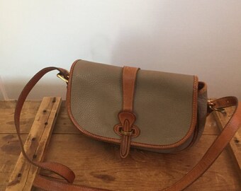 Vintage Dooney & Bourke Bag / Over Under Bag / Dooney and Bourke All Weather Leather / Tan Taupe Dooney / Tack Bag / Rare Old Dooney