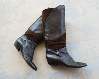 vintage 1980s Riding Boot - 80s Brown Suede and Leather Boots Knee High Boots Flat Boots Sz 10 41