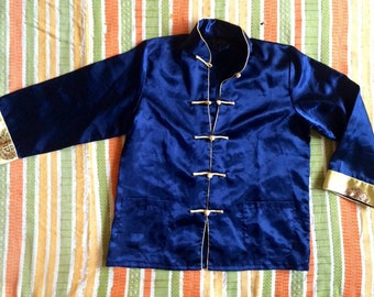 Navy blue and gold silky Hanfu