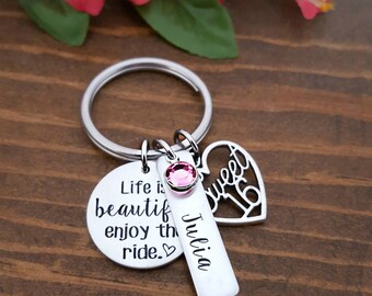 Life Is Beautiful Sweet 16 Keychain | Sweet 16 Birthday Gifts | Personalized Sweet 16 Keychain | Sweet 16 Birthday | Gift For 16th Birthday