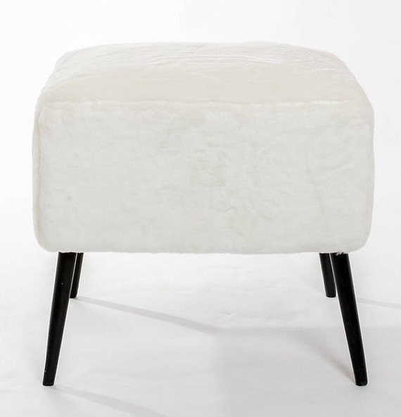 Plush Polar White Faux Fur Vanity Stool