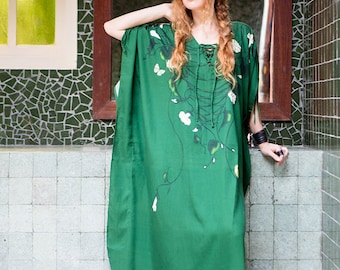 Green Kaftan Dress, Maxi Dress, Plus Size Kaftan Dress, Bridal Kimono Robe, Beach Coverup, Boho Dress, Plus Size Clothing, Beach Dress