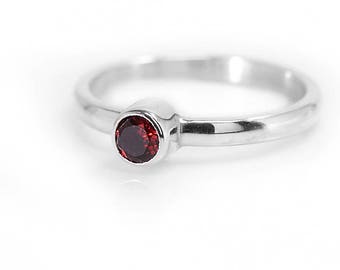 Garnet Ring | January Birthstone Ring | Red Garnet Jewelry | 925 Sterling Silver Ring | Gemstone Ring | Stacking Ring | UK