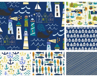 Seaside Fabric Collection Baum Windham Fat Quarter Bundle Cotton Nautical Quilting Sewing Fabrics