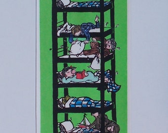 Goodnght!, a woodcut, serigraph and hand colored original print by Barbara Fernekes Hughes