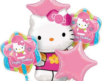 FAST SHIP Hello Kitty Birthday Balloons, Hello Kitty Party Balloons, Hello Kitty Rainbow Mylar Balloons, Hello Kitty Party Supplies