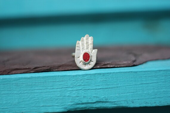 CORAL HAMSA RING - Turquoise Ring - Hand of fathima - Faith - Crystal Ring - Gemstone Ring - Spiritual - Bespoke - Antique Ring - Gift