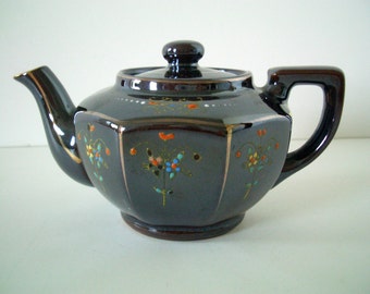 Vintage Small Brown Lustre Ware Teapot MG Japan