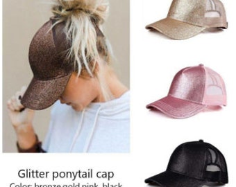 Ponytail hat- Pony hat- glitter- pony tail- trucker hat- monogram- summer