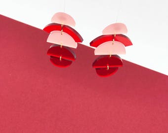 Pagoda Earrings Red & Pink