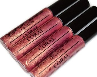CORAL Lip Gloss with Gold Sparkle