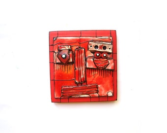 Crazy art face, Contemporary art, Modern ceramics, Red sculpture, Wall mask, Ceramic mask, Weird mask, Red face, Wall sculpture, 3D art