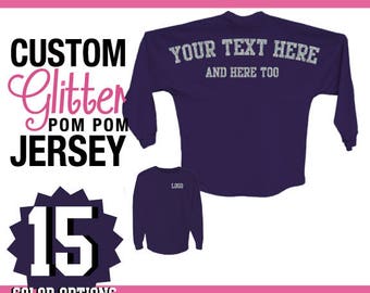 J America Custom Glitter Pom Pom Shirt / Personalized Billboard Jersey / Spirit Wear / Gifts For Her / Sparkly Shirt / Glitz Sparkle