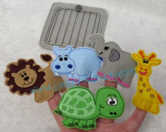ITH Zoo Animals Finger Puppet Set with Carry Case Digital Embroidery Designs - Instant Download