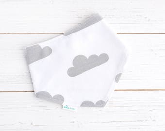 Bib - Organic Bamboo & Cotton Dribble Bib - White and Grey Cloud Bib - UK Seller - Nordic Print Baby Bib - Toddler Bib - Baby Bandana