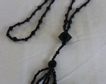 Black Beaded Necklace with Tassel