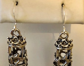 Antiqued Silver Filled Merry Go Round Carousel Horse Earrings