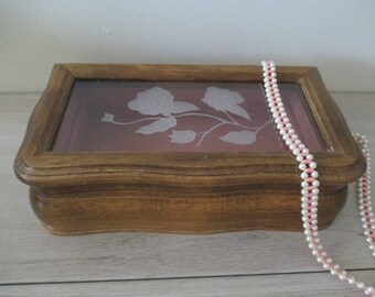 Vintage Wood Jewelry Box Trinkets Nic Nacs