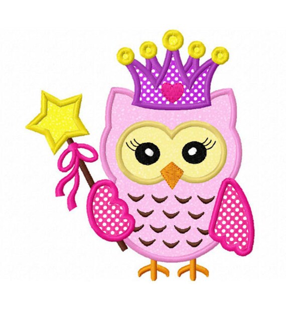 Instant Download Princess owl Applique Machine Embroidery