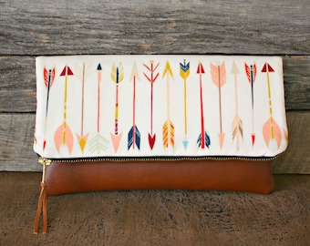 Arrows and Faux Leather Foldover Clutch / Kindle Case