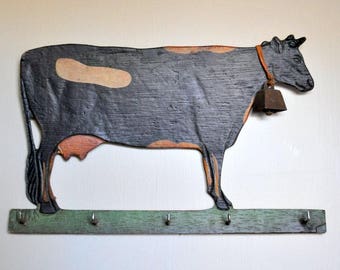 Folk art key rack, cow key rack