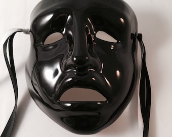 Mardi Gras Porcelain Mask, Black Tragedy, Cast of Millions, hand painted, Vintage, 8"