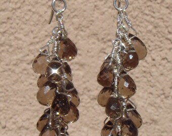 Smoky Quartz Earrings, Sterling Silver Dangle Earrings, Gemstone Earrings, Wire-wrapped Earrings, Chandelier Earrings, Quartz Gemstone, OOAK