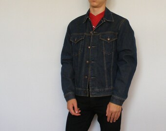 80s Blanket Lined Jean Jacket . Men Insulated Faded Trucker Jacket Short Jacket Coat Medium Wash Denim Jacket Autumn Outerwear . size Medium