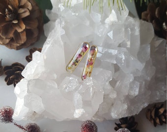 Pressed Flower Stud Earrings, Gold Confetti Earrings, Botanical Jewelry, Gifts For Her