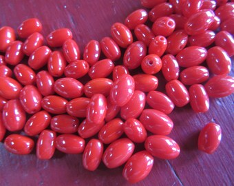 60 red oval glass beads * 5/8 mm * 1950s - France