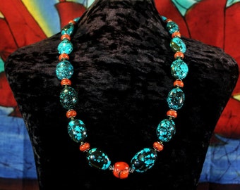 Turquoise Statement Necklace, Chunky Turquoise Necklace, Turquoise Nugget Necklace, Turquoise and Coral Necklace, Natural Turquoise