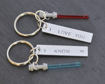 Star Wars, Star Wars Gift, Valentines Gift, I Love you I know, Husband Present, The force awakens, Geeky Gift, Lightsaber keyring