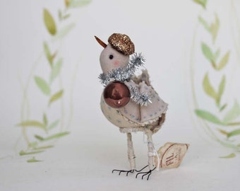 Party Vogel aus Filz mit Mini Glaskugel und Glitzer