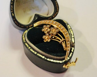 Antique Victorian 14K Gold Seed Pearl Honeymoon Brooch Pin