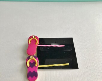 Flip Flop Hair Pins, Flip Flop Bobby Pins, Flip Flop Hair Accessories, Pink Flip Flop Hair Pins, Set of 2 Flip Flop Hair Pins