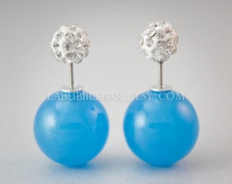 SALE Tribal Earrings - Double Pearl Earrings, Double Sided Earrings, Jelly Blue