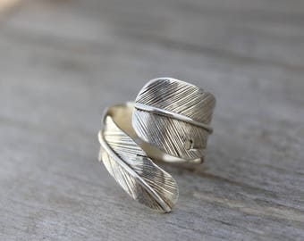 Sterling silver handmade feather ring.Silver 925 tribal feather.Boho style.Authentic design.Regulable silver ring.Unique.
