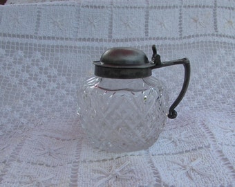 Antique Silver Plate/diamond cut Mustard Pot
