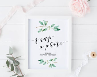 Polaroid Guest Book Sign, Greenery Wedding Guest Book, Photo Guest Book, Greenery Wedding Guestbook, Printable, Instant Download - GN1