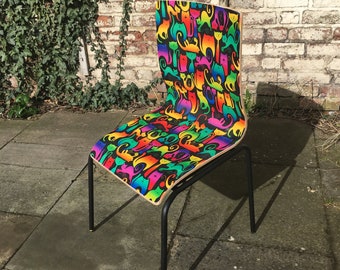 70s Retro Psychedelic Cats Plywood Chair