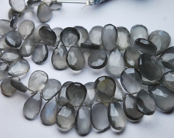 7 Inch Strand,Finest Quality,Natural GREY MOONSTONE Faceted Pear Shape Briolettes,10-13mm size