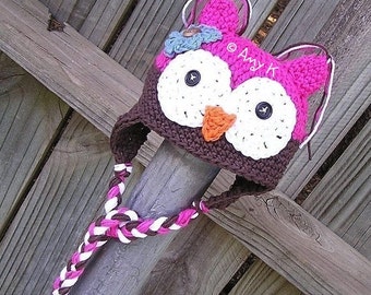 Pink and Brown Baby Girl Owl hat, Newborn to 6 mnth, Crochet baby hats, Baby Girl Owl hats