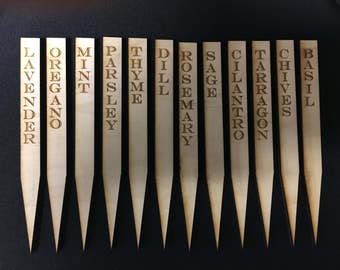Herb garden markers. Set of 12 markers for garden. Identify my herbs. Wooden sticks to identify your herbs in your garden.