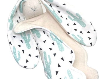 SPRING SALE personalized organic baby gift - mint cactus - organic baby gift - organic cotton; organic baby bunny toy, baby bunny lovey, hei