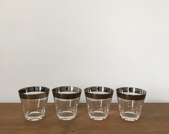 set of 4 silver rimmed rocks glasses