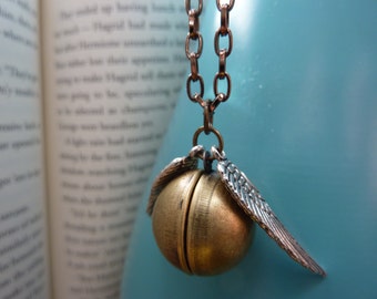 Golden Winged Ball Locket Necklace - CLEARANCE 50% OFF