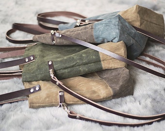The Alex, two-tone, Waxed Canvas bag, Foldover Tote Bag, water resistant bag, durable bag