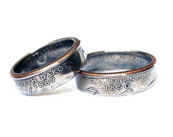 State Quarter Coin Ring, Quarter Ring, Coin Ring, Coin Jewelry, Mens Ring, Unique Wedding Band, Husband Gift, Rustic Ring, Vintage Ring