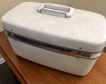 White Samsonite Train Case, Samsonite Horizon Train Case, Vintage Train Case, White Travel Vanity
